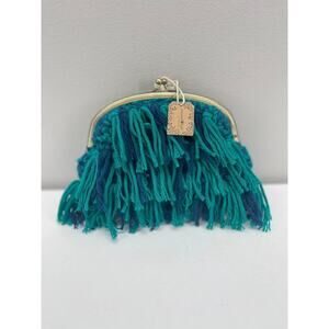 Natural Life Navy Teal Yarn Crochet Fringe Coin Pouch
